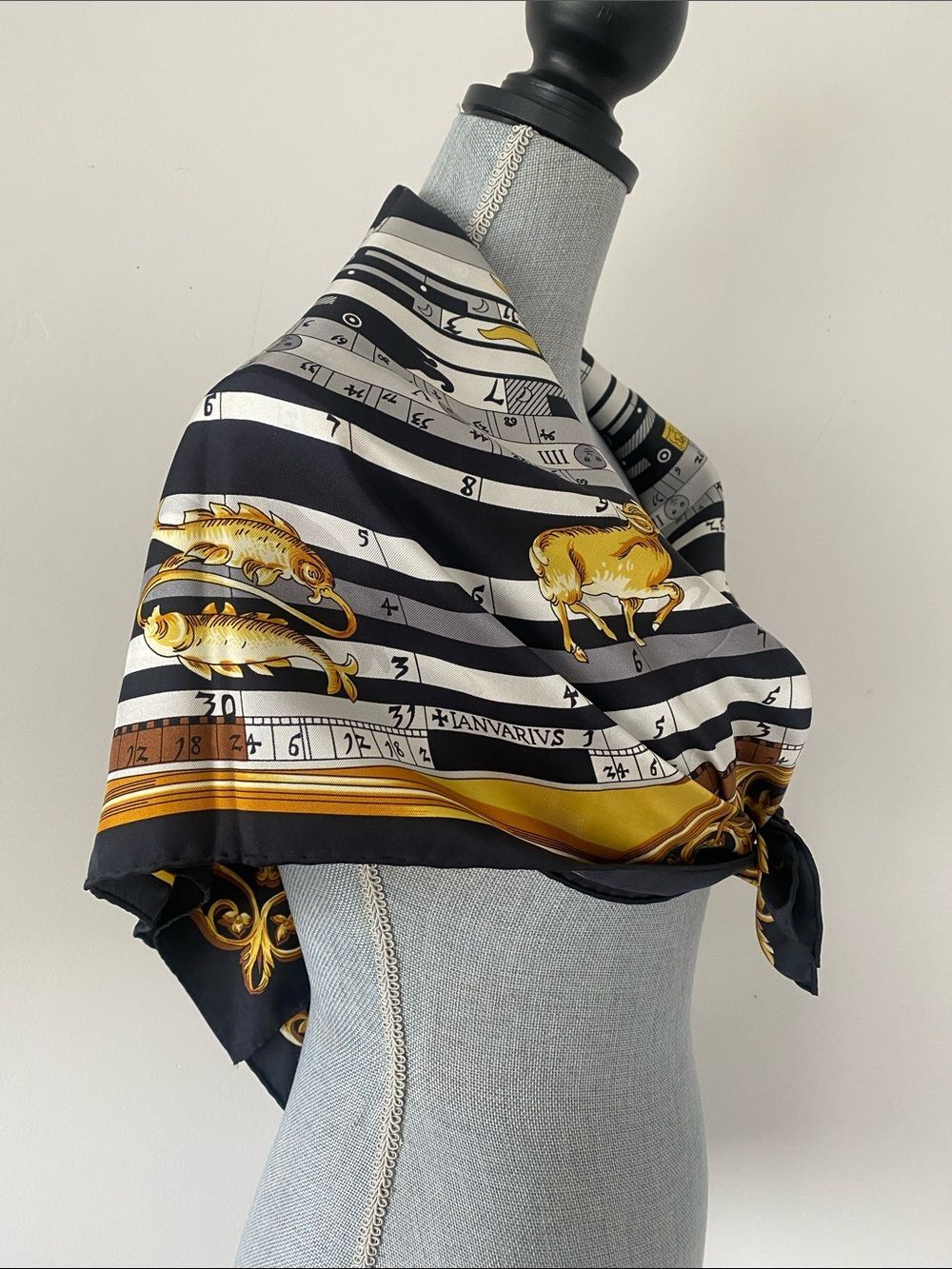 JBK Collection 100% Silk Scarf Black, Gold & White Zodiac Celestial Luxurious - Picture 11 of 16